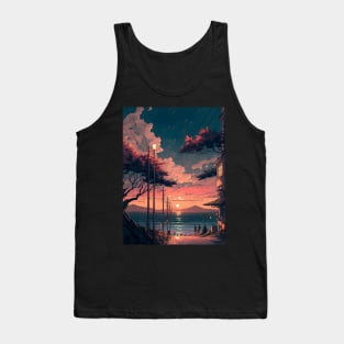 Aesthetic Anime Sunset Background Artwork #3 Tank Top